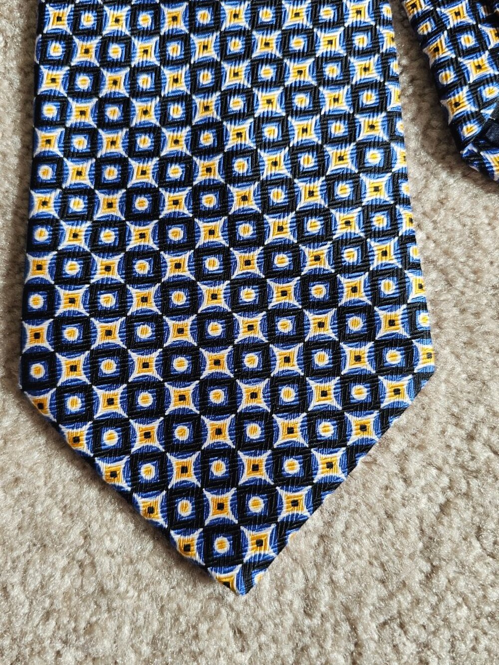 Pitti Uomo Moda Mens Tie 100% Silk Blue Yellow Black 3.75 Wide Circle Geometric